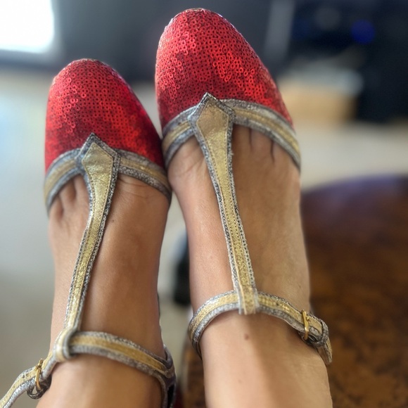 Red and Silver sequins and crystal heel t strap pump IT40 - Picture 9 of 10